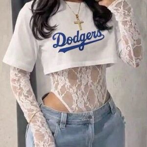 White Lace Sleeve Crop Top